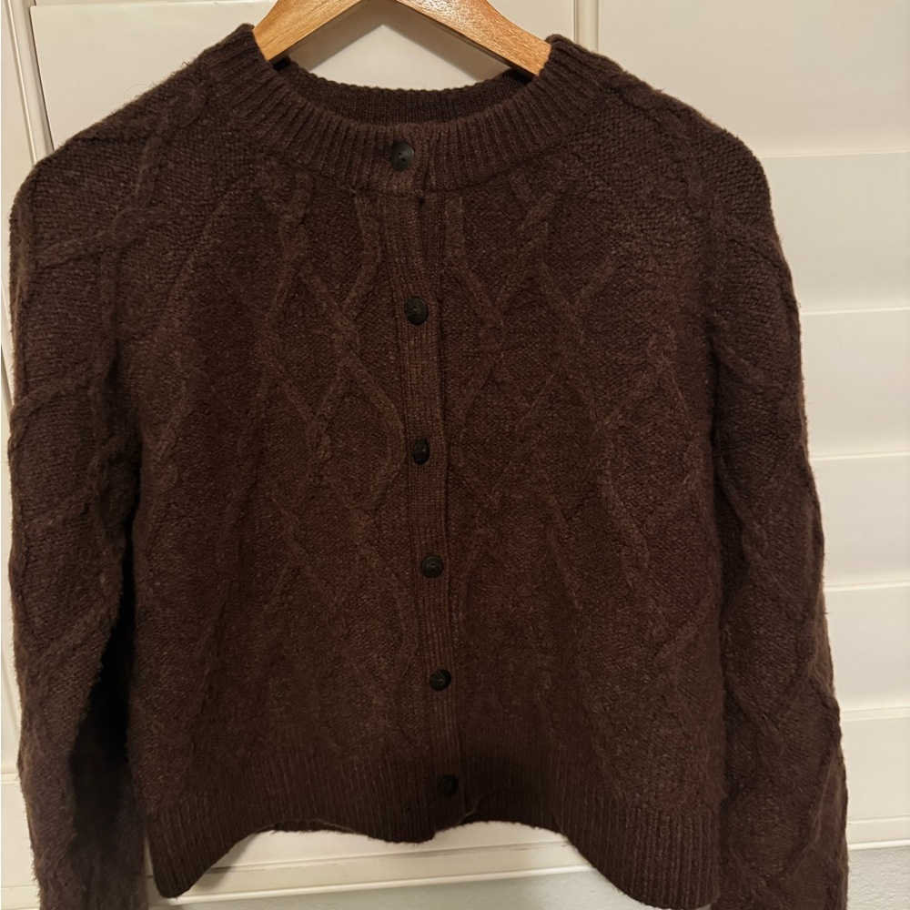 Abercrombie & Fitch Brown Cable-Knit Button Cardigan